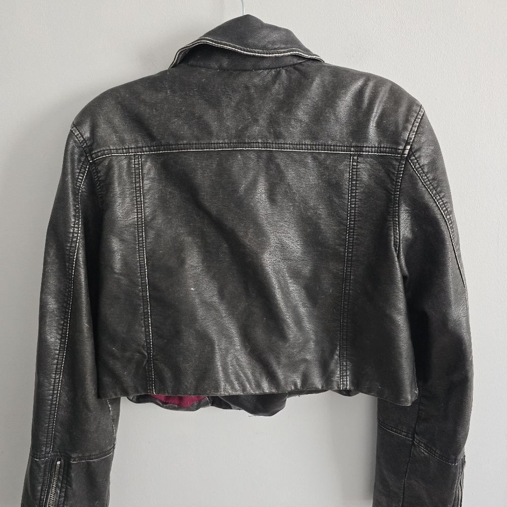 We The Free Black Distressed Women’s Faux Leather Moto Jacket Largd - Picture 5 of 9